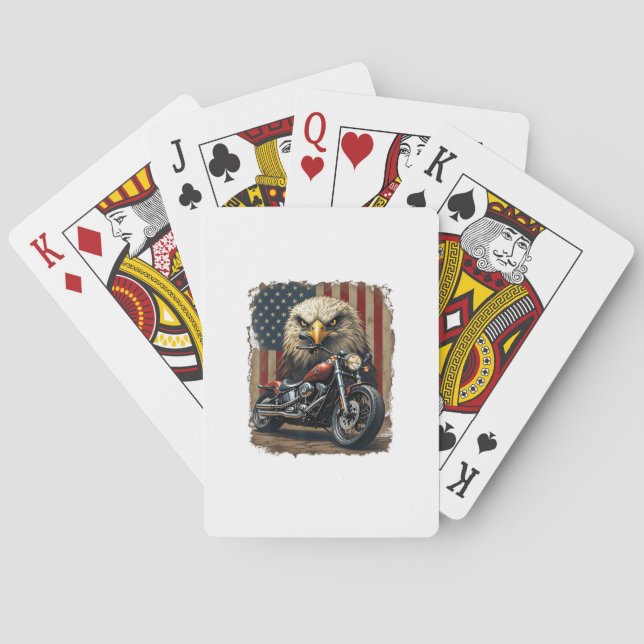Motorcycle USA Flag Retro Biker Chopper Playing Cards (Back)
