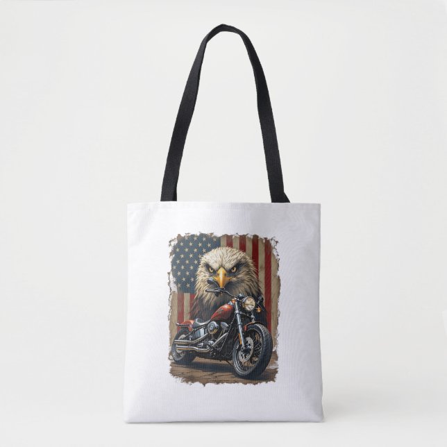 Motorcycle USA Flag Retro Biker Chopper Tote Bag (Front)