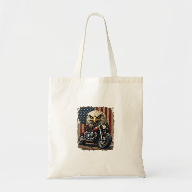 Motorcycle USA Flag Retro Biker Chopper Tote Bag (Front)