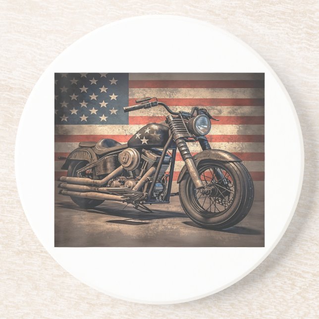 Motorcycle USA Flag Retro Biker Coaster (Front)
