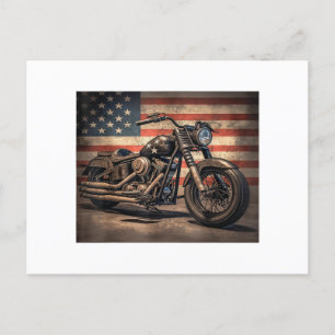 Motorcycle USA Flag Retro Biker Holiday Postcard