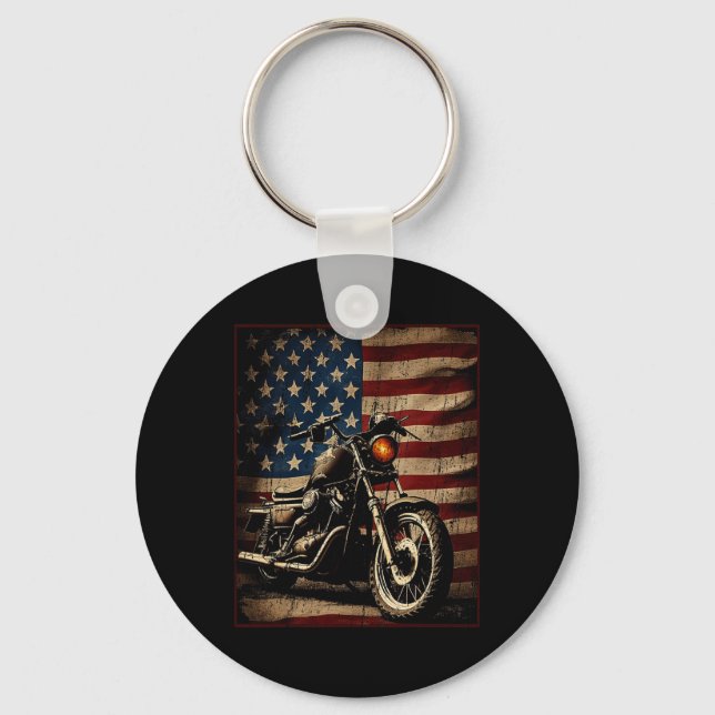 Motorcycle Usa Flag Retro Biker  Keychain (Front)