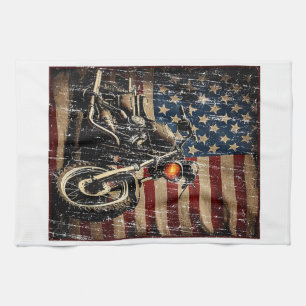 Motorcycle USA Flag Retro Biker Kitchen Towel