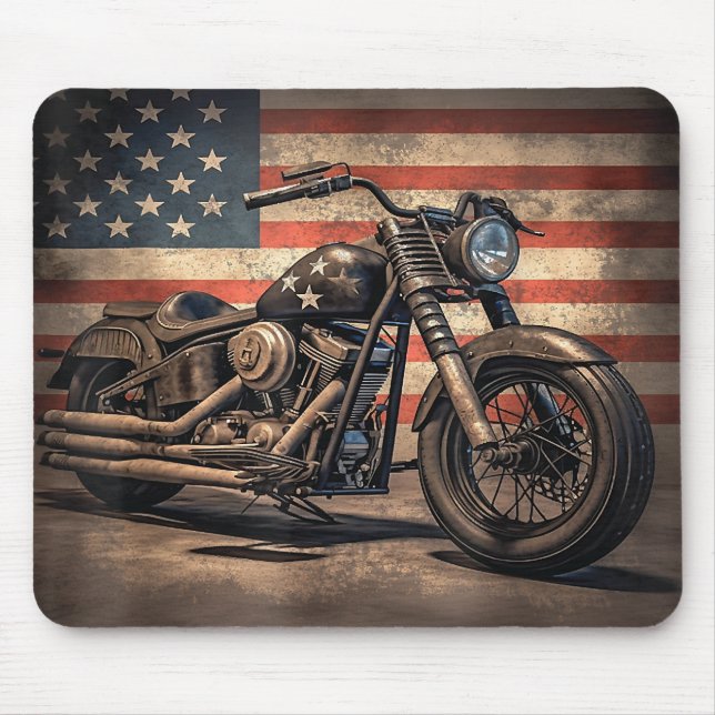 Motorcycle USA Flag Retro Biker Mouse Pad (Front)