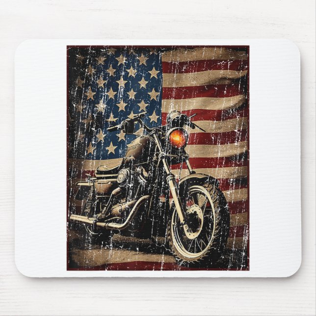 Motorcycle USA Flag Retro Biker Mouse Pad (Front)