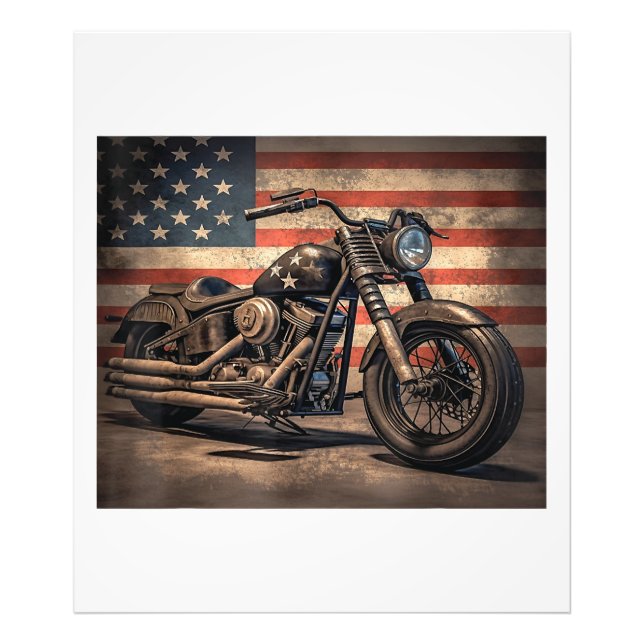 Motorcycle USA Flag Retro Biker Photo Print (Front)