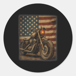 Motorcycle Usa Flag Retro Biker Shirt Men & Wo Classic Round Sticker