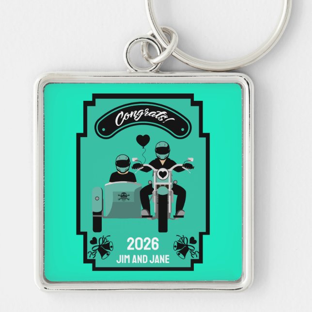 Motorcycle Wedding Gifts For Couple Keychain (Front)