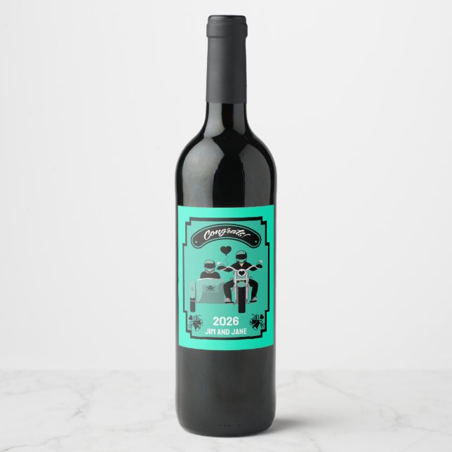 Motorcycle Wedding Gifts For Couple Wine Label (Front)
