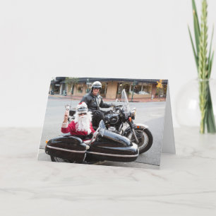 Motorcycle with Santa Claus in sidecar Holiday Card