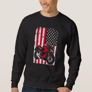 Motorcycle With Us American Flag Fourth 4th Of Jul Sweatshirt
