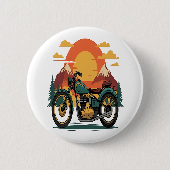 Motorcycle with USA Flag, 4th July 2 Inch Round Button (Front)