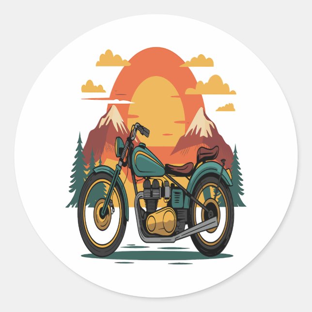 Motorcycle with USA Flag, 4th July Classic Round Sticker (Front)