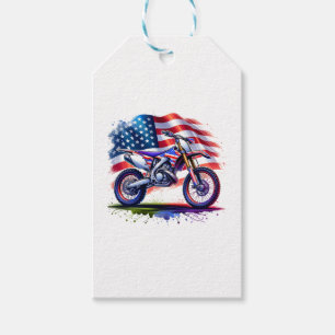 Motorcycle with USA Flag, 4th July Gift Tags