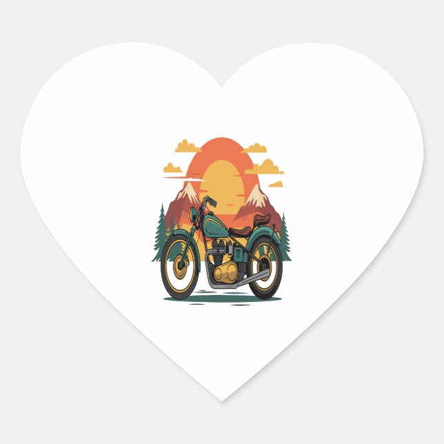 Motorcycle with USA Flag, 4th July Heart Sticker (Front)