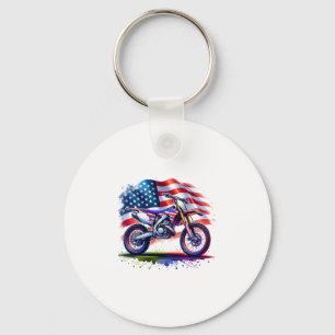 Motorcycle with USA Flag, 4th July Keychain
