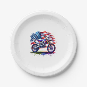 Motorcycle with USA Flag, 4th July Paper Plate