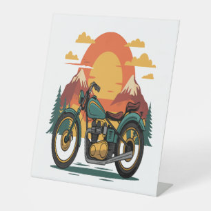 Motorcycle with USA Flag, 4th July Pedestal Sign