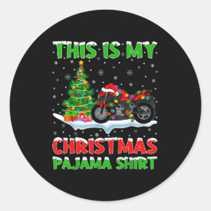 Motorcycle Xmas Tree Lights This Is My Christmas P Classic Round Sticker