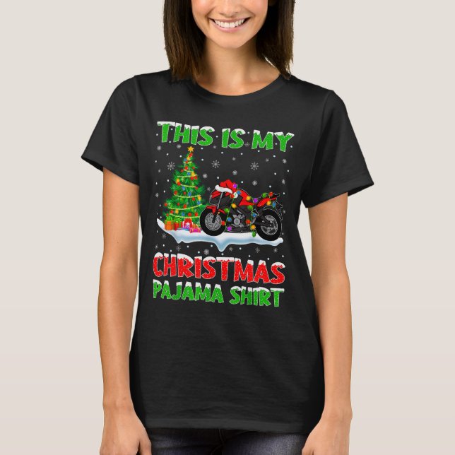 Motorcycle Xmas Tree Lights This Is My Christmas P T-Shirt (Front)