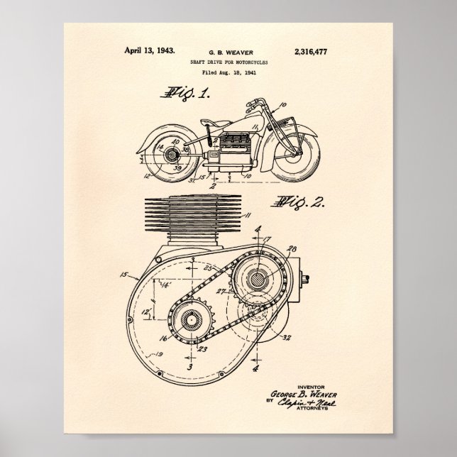 Motorcycles 1943 Patent Art Old Peper Poster (Front)