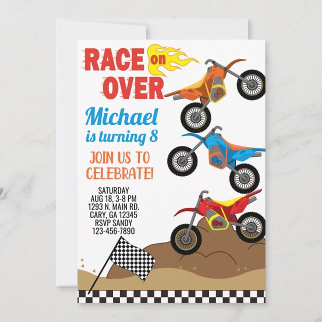 Motorcycles, dirt bikes boy birthday invitation. invitation (Front)