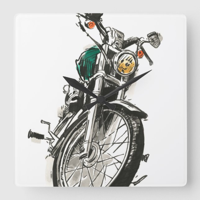 Motorcycles in Ink I Square Wall Clock (Front)
