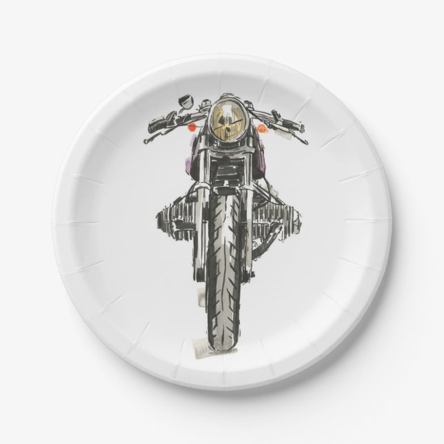 Motorcycles in Ink II Paper Plate (Front)