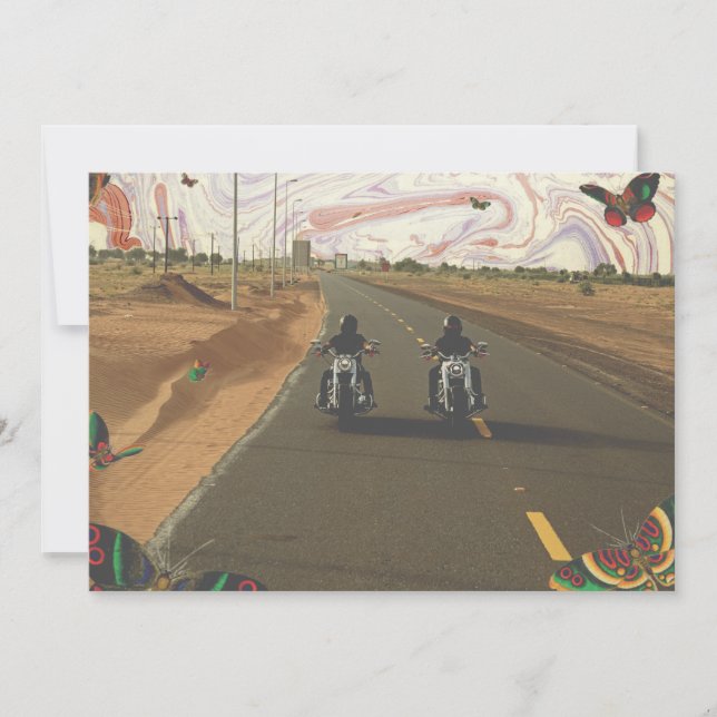 Motorcycles on road marble paint sky collage holiday card (Front)