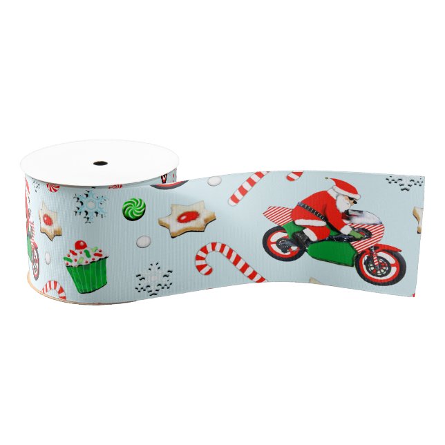 Motorcyclist Christmas Holiday Grosgrain Ribbon (Spool)