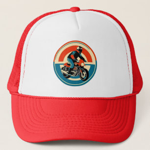 Motorcyclist in Vibrant Retro Style Trucker Hat