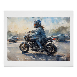 Motorcyclist on a Busy Road, Poster