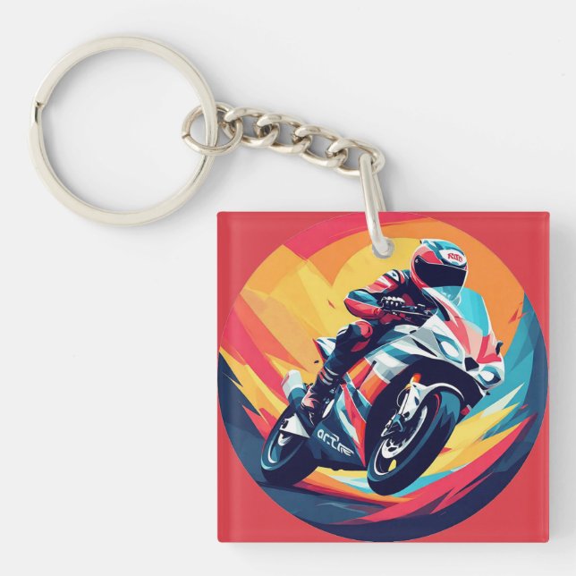 Motorcyclist Racing Dynamic Illustration Keychain (Front)