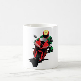 Motorcyclist Riding Red Sportbike Coffee Mug