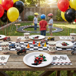 Motorcyclist Riding Red Sportbike Paper Plate