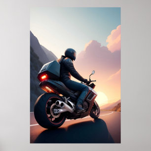 Motorcyclist Riding Through Scenic Road Poster