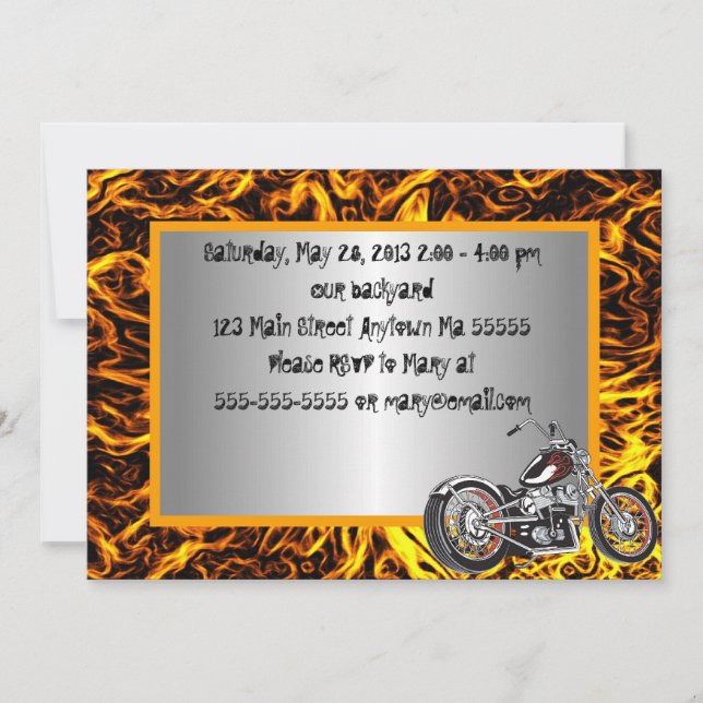 Motorcyle Flames Birthday Invitation (Front)