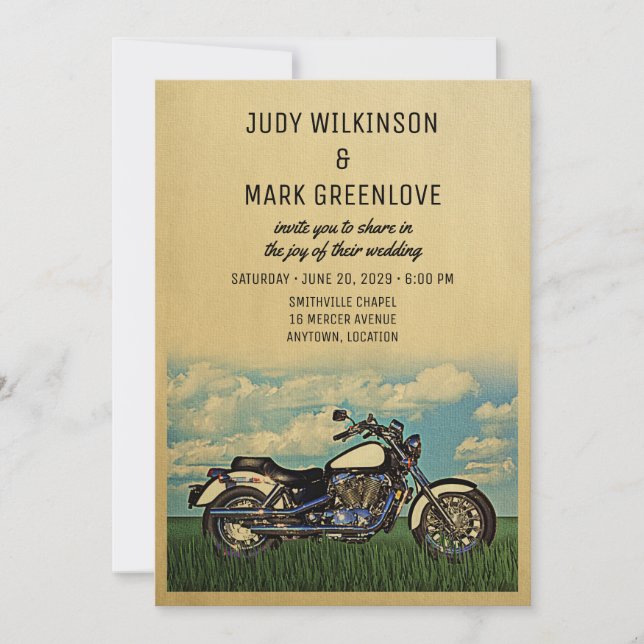 Motorcyle Wedding Invitation Vintage Biker Party (Front)