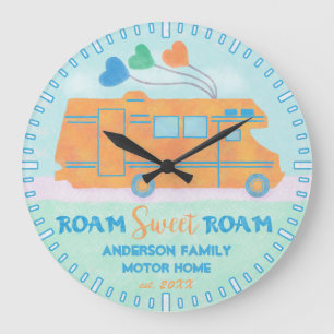 Motorhome RV Camper Sweet Roam Personalized Name Large Clock