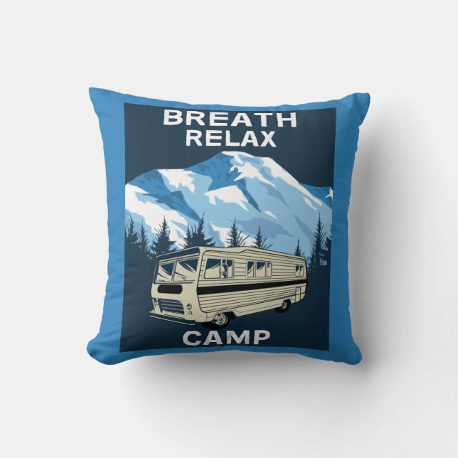 Motorhome RV | Camper | Travel Van | Retro Mug Throw Pillow (Front)