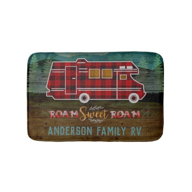 Motorhome RV Camper Travel Van Rustic Personalized Bath Mat (Front)