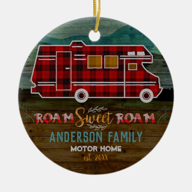 Motorhome RV Camper Travel Van Rustic Personalized Ceramic Ornament (Front)