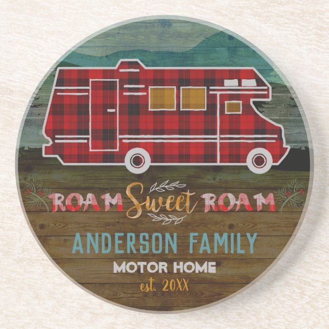 Motorhome RV Camper Travel Van Rustic Personalized Coaster (Front)