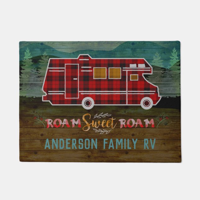 Motorhome RV Camper Travel Van Rustic Personalized Doormat (Front)