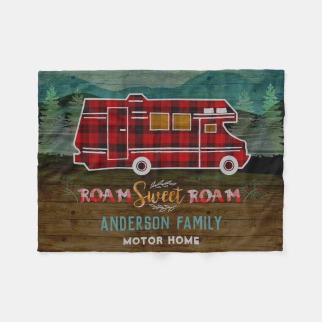 Motorhome RV Camper Travel Van Rustic Personalized Fleece Blanket (Front (Horizontal))