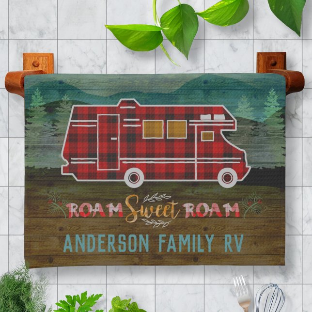 Motorhome RV Camper Travel Van Rustic Personalized Kitchen Towel (Creator Uploaded)