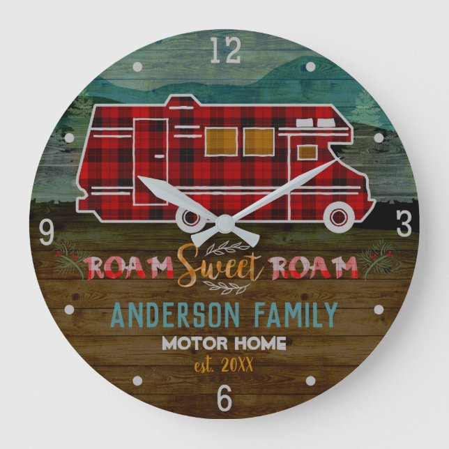 Motorhome RV Camper Travel Van Rustic Personalized Large Clock (Front)