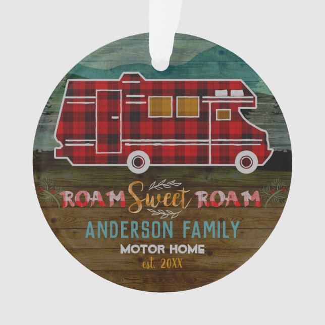 Motorhome RV Camper Travel Van Rustic Personalized Ornament (Front)