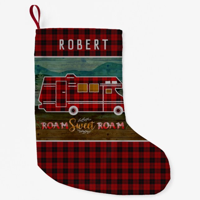 Motorhome RV Camper Travel Van Rustic Personalized Small Christmas Stocking (Front)