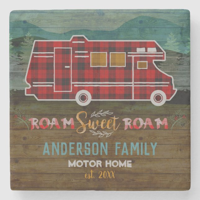 Motorhome RV Camper Travel Van Rustic Personalized Stone Coaster (Front)